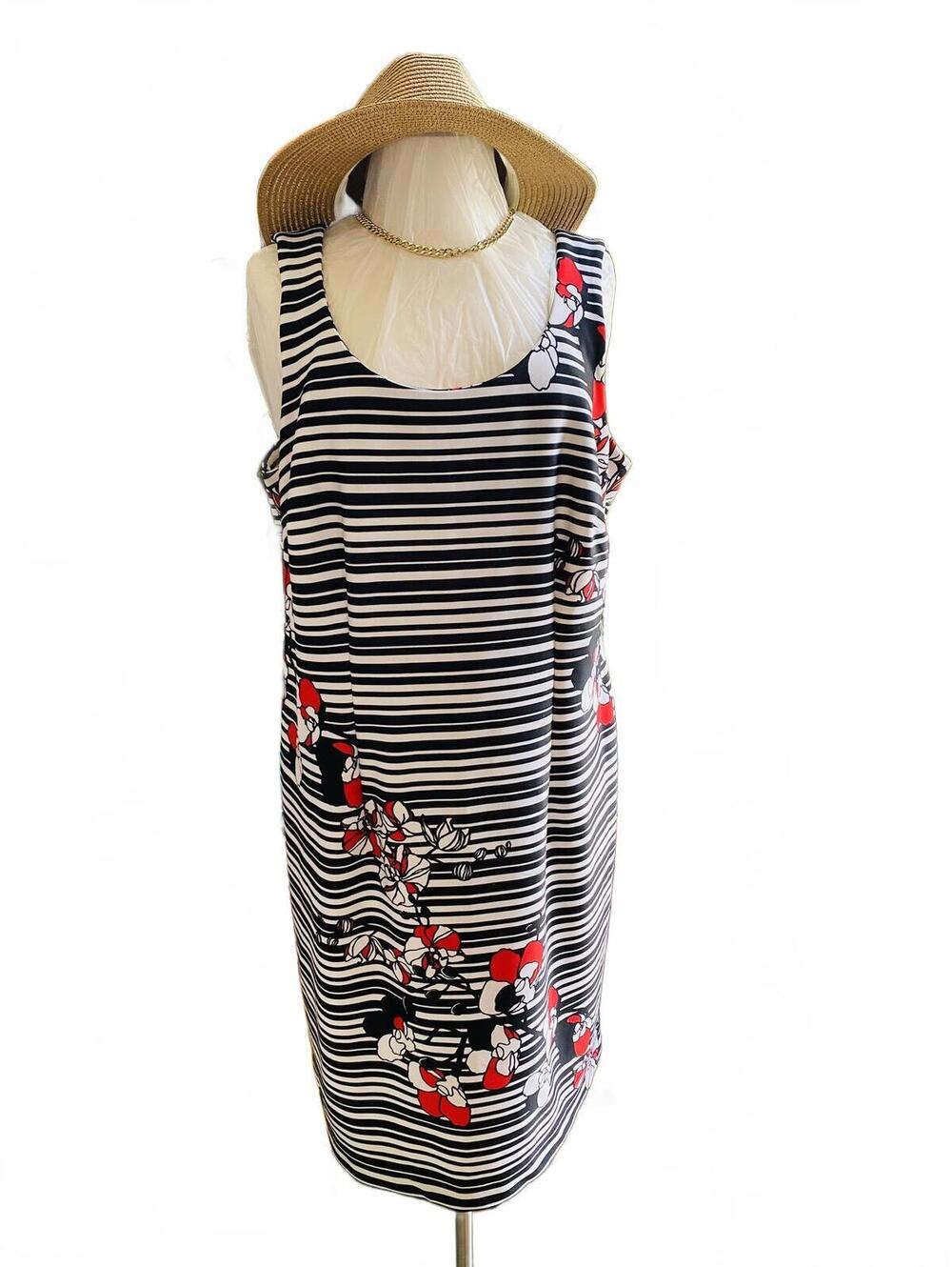 Studio One Sleeveless Striped Dress with Floral Print 16W